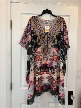 NEWT Colorful Floral Boho Tunic with Embellished Neckline